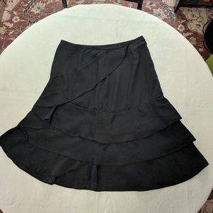 black silky layered flare skirt